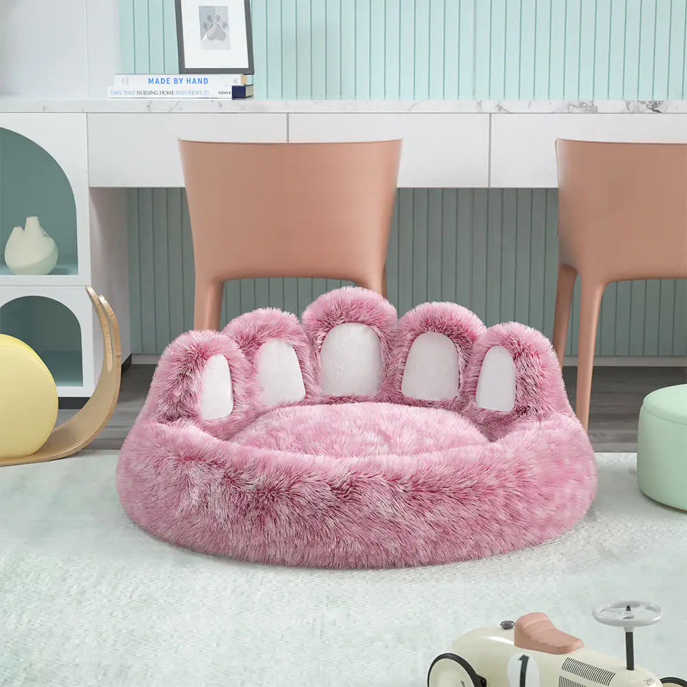 Ultra-soft pink paw shaped pet bed