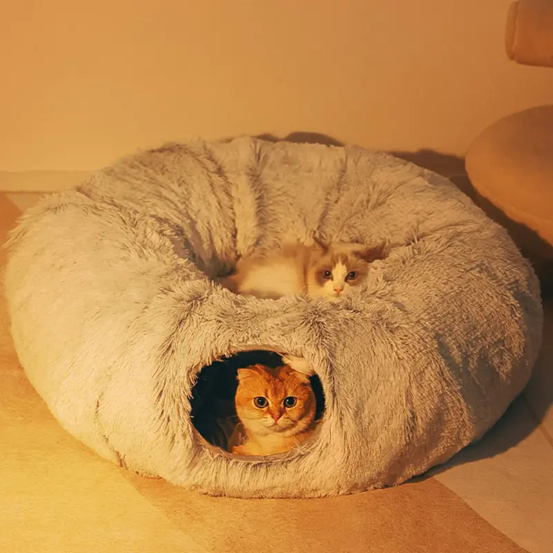 Soft round cat cave with tunnel entrance