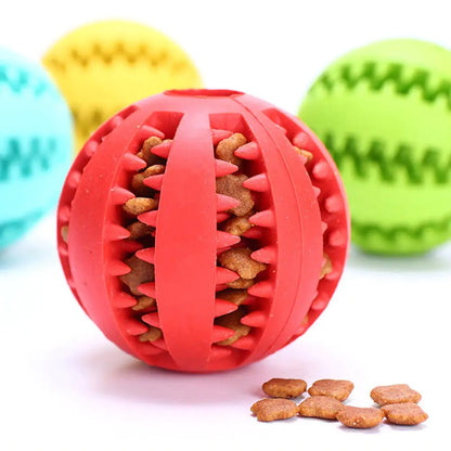 Dog treat dispensing rubber ball toy