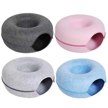 Felt cat cave bed in donut shape