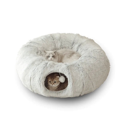 2-in-1 cat tunnel bed in donut shape