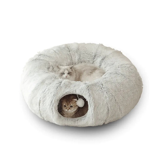 2-in-1 cat tunnel bed in donut shape